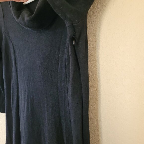 Ann Taylor Wool Blend Knit Sweater Dress Size 8 Black Cowl Neck Zip Thermal - Picture 4 of 7